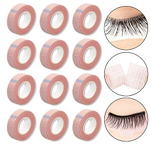 Kit 12 Rolos de Fita Microporosa Extensão Cílios Lash Rosa