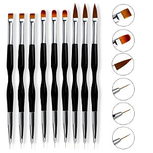 Kit 9 Pinceis 2 Pontas Decoração Unha Ultra Fino Língua Gato