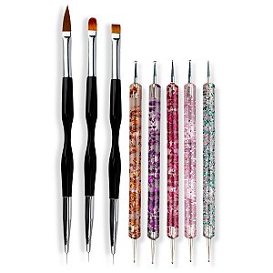 Kit 3 Pincéis 2 Pontas Ultra Fino Língua Gato + 5 Boleadores