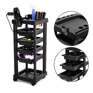 Carrinho Auxiliar Multiuso Desmontável Com 4 Gavetas Preto