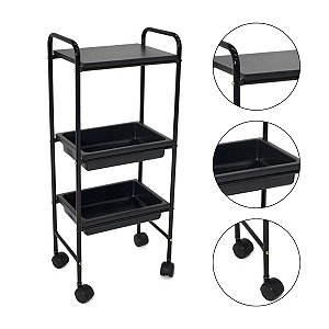 Carrinho Móvel Pratique 1 Prateleira + 2 Bandejas Preto