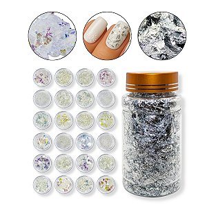 Kit Pote Folha De Ouro Prata + 24 Glitter Branco Decoração