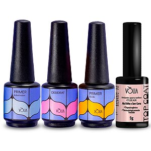 Kit Top Coat+ Desidrat+ Primer Ácido+ Primer sem Ácido Vòlia