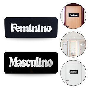 Kit 2 Placas Sinalização Feminino Masculino Preto Prata