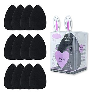 Kit 12 Esponjas Gota Média Preta Maquiagem Make Cremosa Base