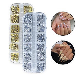 Kit 24 Folhas de Ouro Dourado e Prata Encapsulamento Unhas