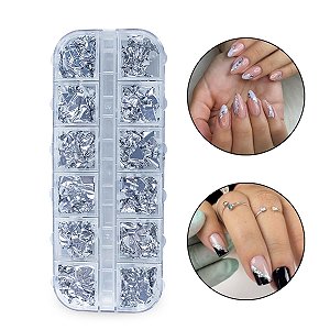 Kit 12 Folhas de Ouro Prata Encapsulamento Unhas Nail Art