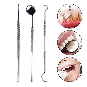 Kit 3 Instrumentos Limpeza Dental Removedor Tártaro Espelho