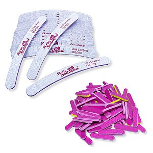 Kit 20 Lixa Banana Lavável 100/180 + 100 Mini Lixa Rosa #100