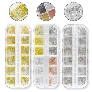 Kit 3 Caixinhas Mini Caviar Dourado Prata Bronze Rose Unhas