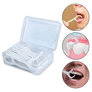 50 Fio Dental Com Cabo Haste Limpeza Dentes Higiene Bucal