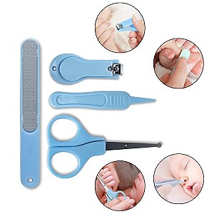 Kit Higiene Bebê Azul Cortador de Unhas Tesoura Pinça Lixa