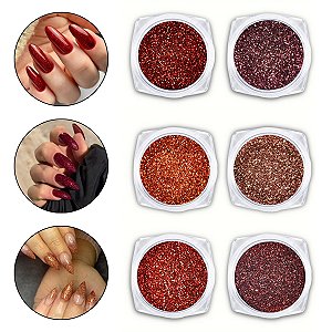6 Glitters Finos Decoração Encapsulamento de Unhas Vermelho