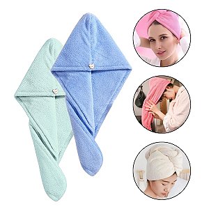 Kit 2 Toalha Mágica Turbante Microfibra Seca Cabelo Botão