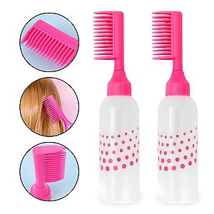 Kit 2 Pentes Frasco Aplicador de Tinta Cabelo 160ml Rosa