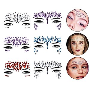 Kit 6 Adesivos de Rosto Pedraria Carnaval Fantasia Festa