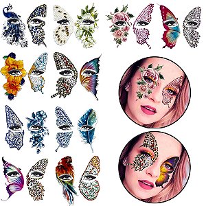 Kit 10 Adesivo Rosto Carnaval Halloween Festa Fantasia