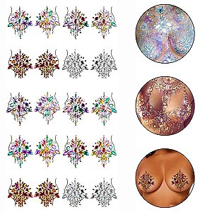 Kit 10 Pares Adesivos Autocolante Seios Carnaval Joia Strass