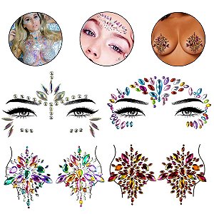 Kit 2 Adesivo de Seio + 2 Adesivo de Rosto Carnaval Festas