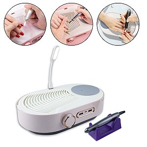 Lixadeira Coletor Pó Unhas Recarregável Luz LED 3 em 1, Rosa