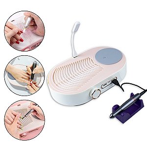 Lixadeira Coletor Pó Unha Recarregável Luz LED 3 em 1 Branco