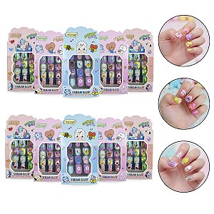 Kit 120 Unhas Postiças Infantil Com Relevo 3D Autocolante