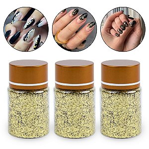 Kit 3 Folha de Ouro Picada Dourado Decoração Encapsulamento