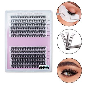 Kit Mix 240 Tufinhos Cílios Postiços Curvatura D 9mm a 14mm