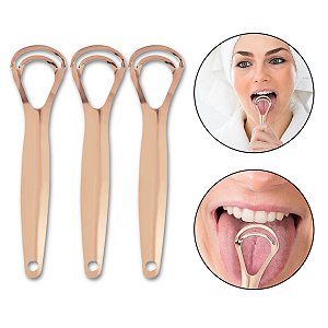 Kit 3 Limpador Raspador de Língua Rosé Higienizador Bucal