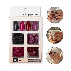 96 Unhas Postiças Inteiras Almond Coloridas Alongamento