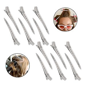Kit 12 Presilha Prendedor Cabelo Bico de Pato Jacaré Metal