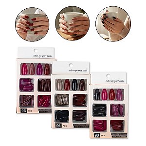 Kit 288 Unhas Postiças Inteiras Almond Coloridas Alongamento