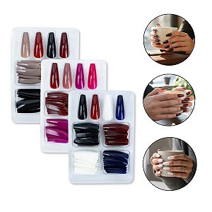 Kit 288 Unhas Postiças Bailarina Realista Tamanhos Variados
