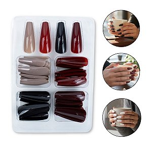 Kit 96 Unhas Postiças Bailarina Realista Tamanhos Variados
