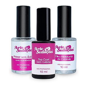 Kit Top Coat Sem Cabine+ Primer Sem Ácido + Óleo de Cutícula