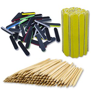 100 Mini Lixa + 100 Palito Bambu 14cm+ 20 Lixa Polidora Mini