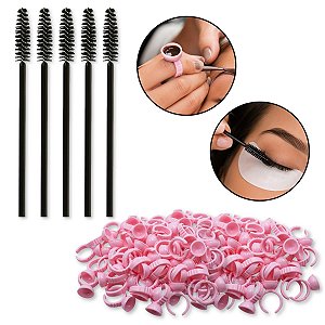 Kit 100 Anel Batoque AB2 + 50 Escovinha Cílios Sobrancelhas