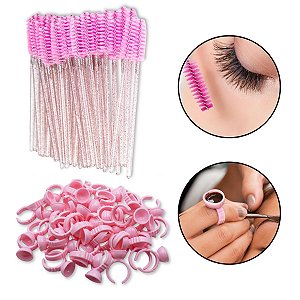 Kit 50 Escovinhas Sobrancelhas Cílios + 100 Anel Batoque AB2