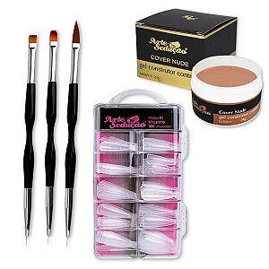 Kit Gel Cover Nude LED/UV + Molde F1 Stiletto + 3 Pincéis
