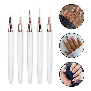 Kit 5 Pincéis Ponta Ultra Fina com Tampa Nail Art Decoração