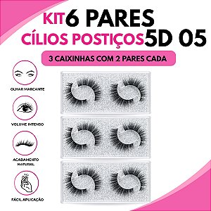Kit 6 Pares Cílios Postiços 5D Efeito Gatinho Natural 10mm
