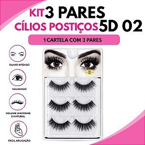 Kit 3 Pares Cílios Postiços Efeito Natural Volumoso 5D 02