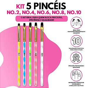 Kit 5 Pincéis Ponta Reta Decoração de Unha Nail Art Manicure