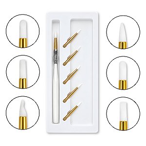 Kit Pincel Troca Ponta + 6 Pontas de Silicone Nail Art Unhas
