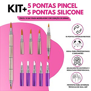 Pincel 10 em 1 5 Ponta Precisão + 5 Ponta Silicone Nail Art