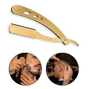 Navalhete Inox Dourado Barba Barbearia Cabelo Profissional