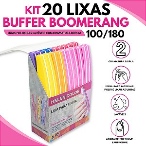 Kit 20 Lixas Polidora Buffer 100/180 Boomerang Helen Color