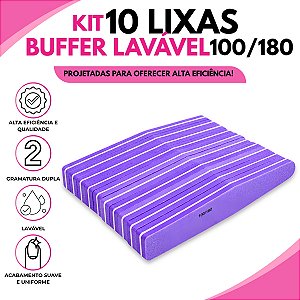 Kit 10 Lixas Buffer Reta Lavável Gramatura 100/180 Unhas