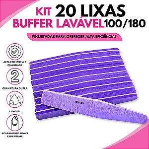 Kit 20 Lixa Lavável Unhas Buffer Gramatura 100/180 Unhas Gel