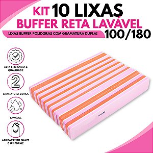 Kit 10 Lixas Buffer Reta Lavável Gramatura 100/180 Unhas